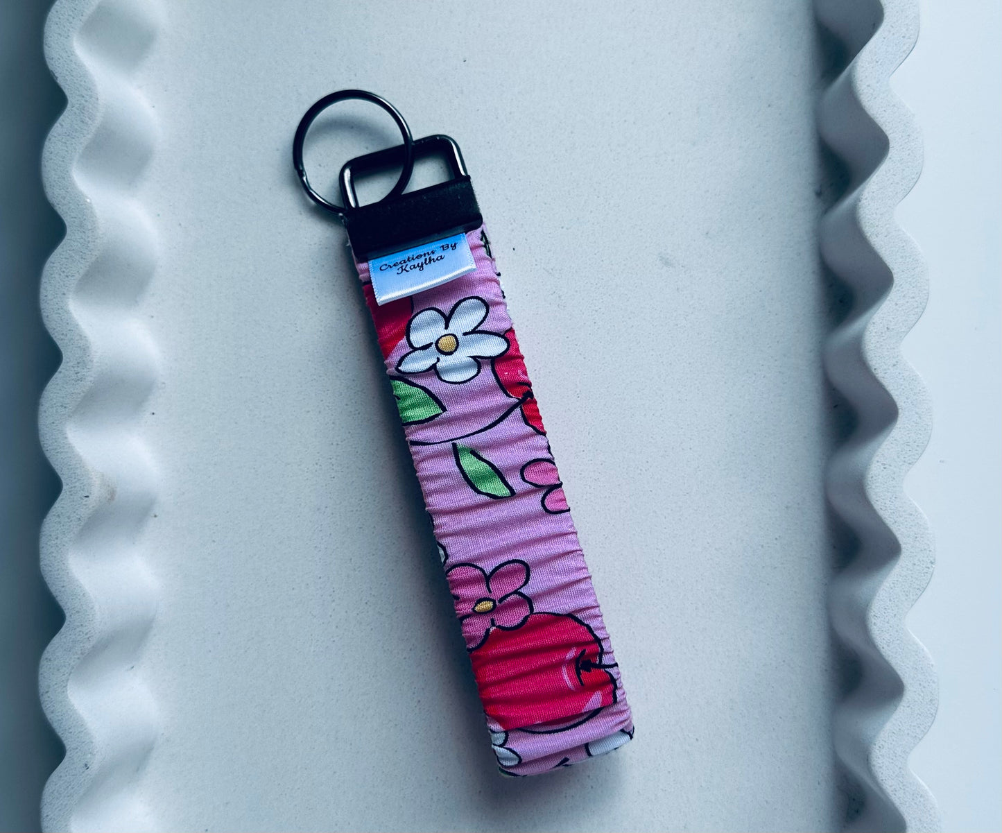 Cherry & Flower Pattern Wristlet