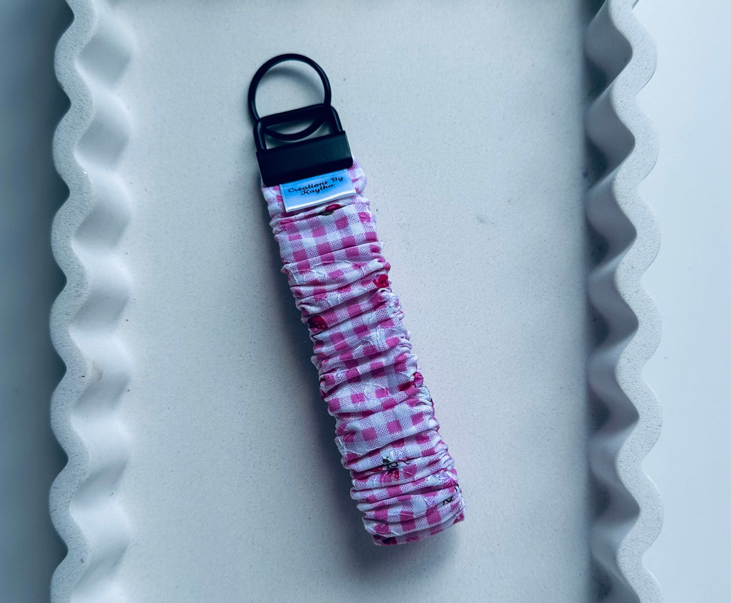 Pink Cherry Gingham Wristlet